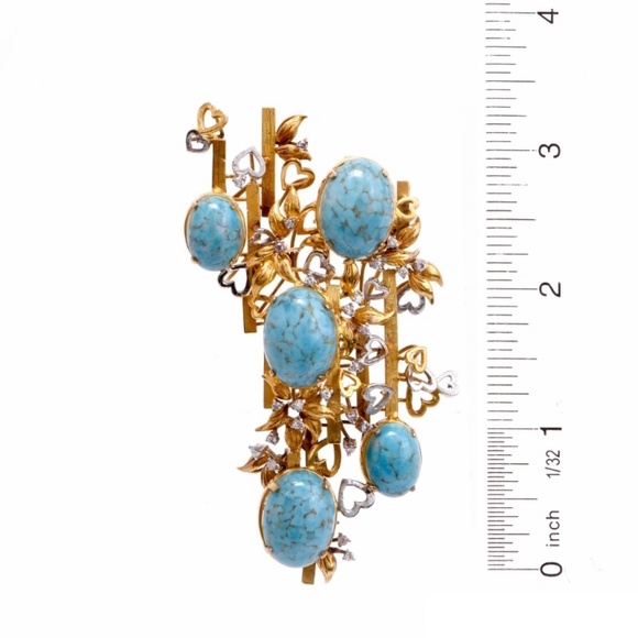 Vintage Diamond Turquoise 14K Gold Pendant Pin - Picture 5 of 5